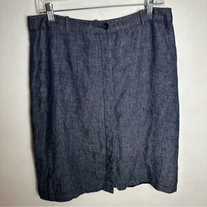 Hennes 100% Linen Skirt Women's Size 12 Navy Blue Lined Hidden Button Front